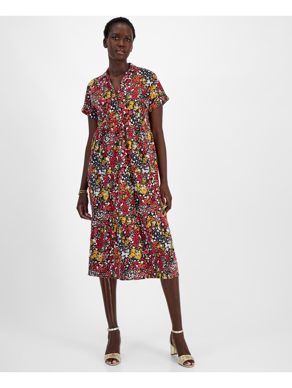 Tommy Hilfiger Womens Cotton Floral Tiered M Sky Capt M XS